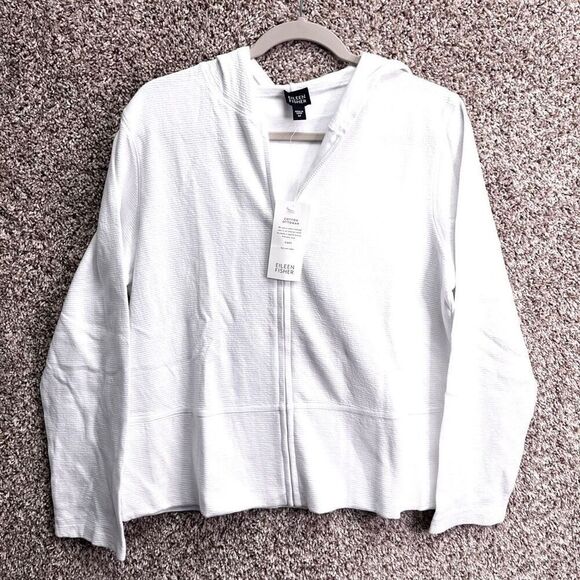 Eileen Fisher Jacket Women’s M White Cotton Ottoman Rippled Texture Full Zip Up - Picture 1 of 7